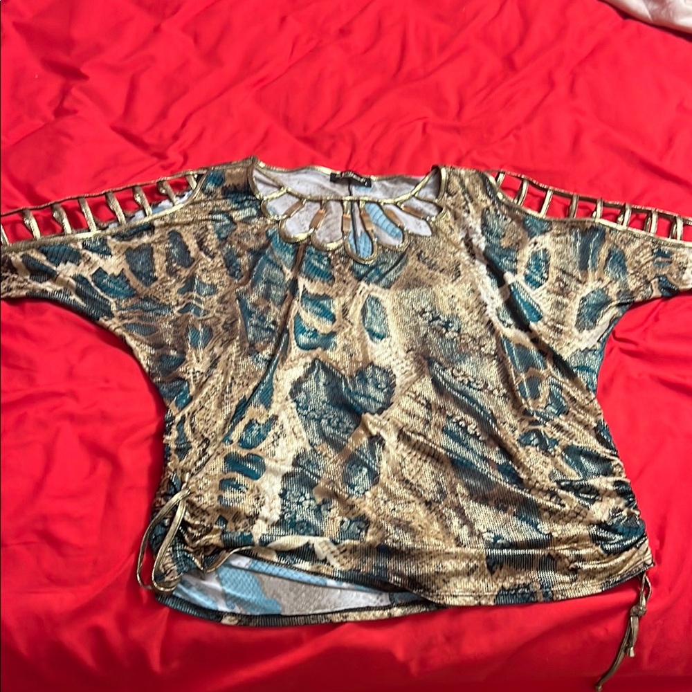 Stylish Gold and Blue Women's Top